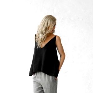 Seaside Tones Black Linen Top